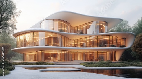 Modern architectural design featuring a sleek, curved house.
