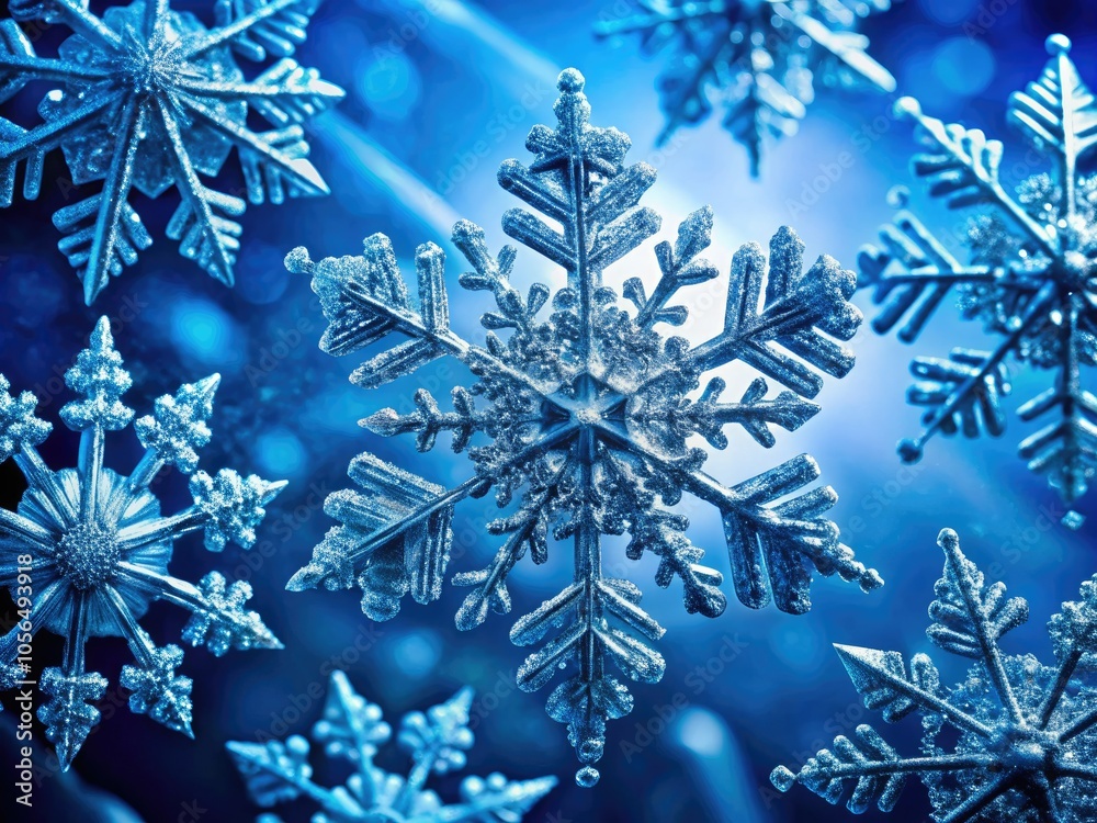Abstract Ice Crystal Snowflakes on Blue Background - Winter Pattern Design for Seasonal Decor and Textile Use Abstract Ice Crystal Snowflakes on Blue Background - Winter Pattern Design for Seasonal Decor and Textile Use