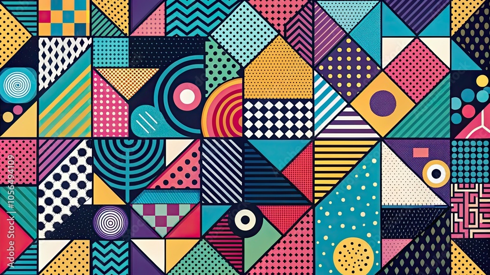 Abstract Memphis Style Geometric Banner Design Aerial Photography for Modern Art and Graphics