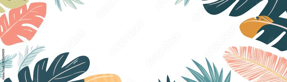 Fototapeta premium A decorative border featuring tropical leaves in soft colors.