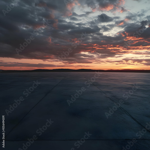 Dark Blue Sunset with Dramatic Clouds and Silhouette Hills Photo