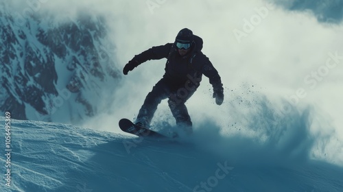 Dynamic snowboarder performing stunts in thrilling extreme winter sports adventure