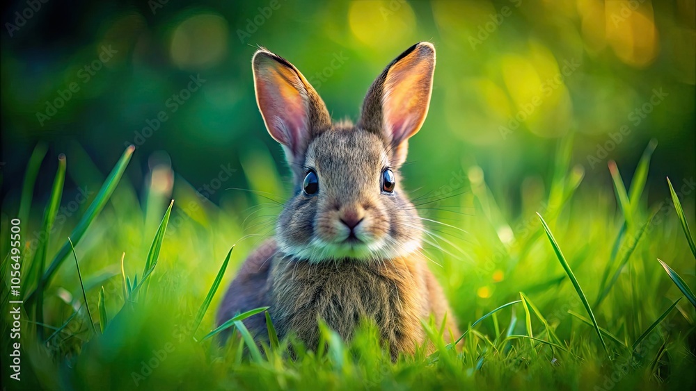 A cute little rabbit sits on vibrant green grass, curiously looking at the camera, creating a captivating portrait of nature's most charming creatures in a tranquil setting. A cute little rabbit sits on vibrant green grass, curiously looking at the camera, creating a captivating portrait of nature's most charming creatures in a tranquil setting.