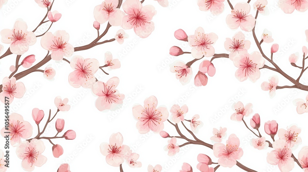 Naklejka premium Cherry Blossom Pattern on White Background