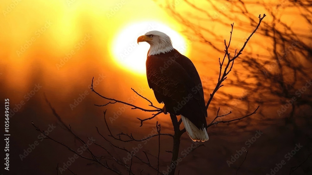 Fototapeta premium Majestic Eagle Silhouetted Against Sunset Sky