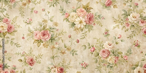 Vintage-inspired floral wallpaper with distressed textures and subtle color tones, distressed, interior design, texture, wall decor