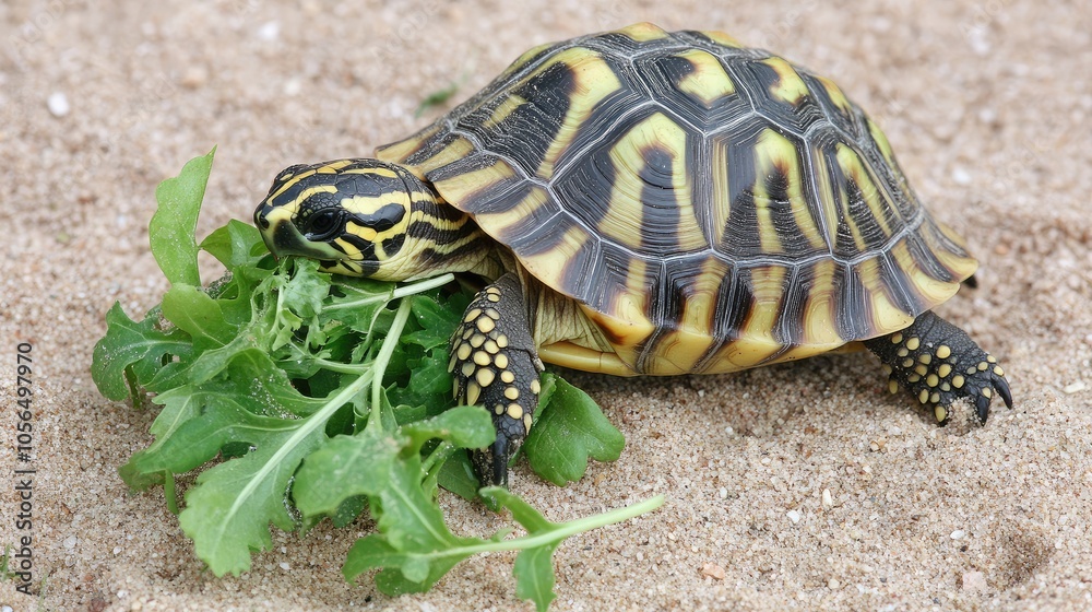 Colorful Turtle Enjoying Fresh Green Leafy Greens Colorful Turtle Enjoying Fresh Green Leafy Greens
