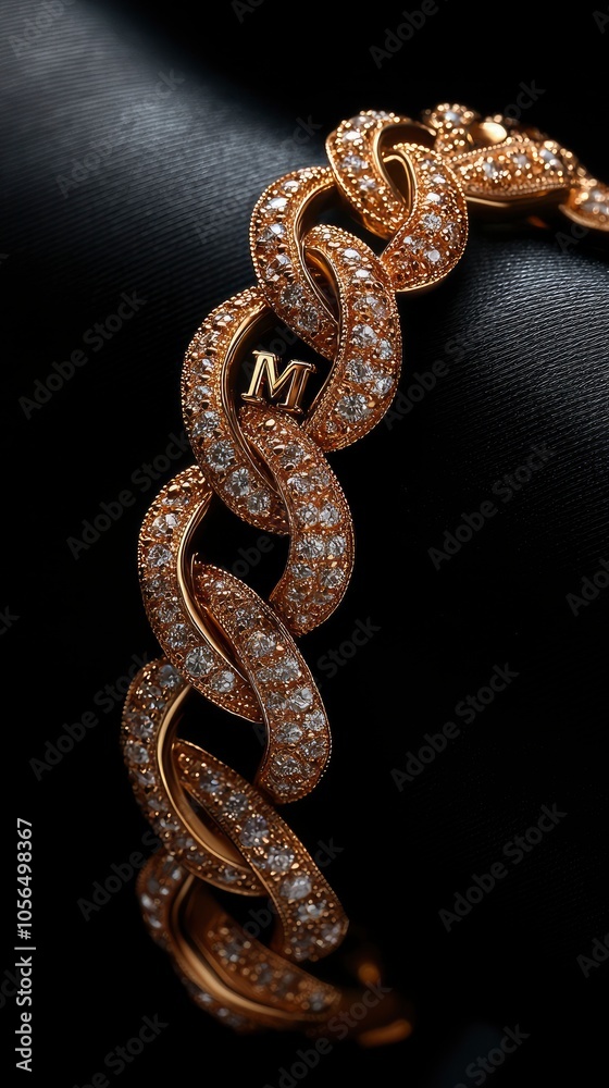 Luxurious gold chain bracelet with sparkling diamonds and a letter charm Luxurious gold chain bracelet with sparkling diamonds and a letter charm