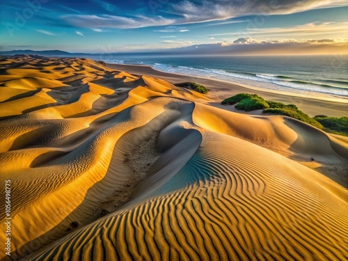 Fototapeta Naklejka Na Ścianę i Meble -  Aerial View of Sand Dunes at Oceano Dunes SVRA, Pismo Beach, California - Stunning Natural Landscape Photography