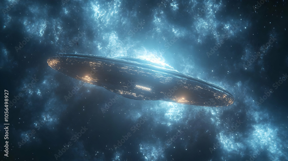 Futuristic Spaceship in Starry Sky 3D Illustration Futuristic Spaceship in Starry Sky 3D Illustration