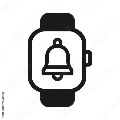 Black silhouette  smartwatch with ringing bell vector icon design