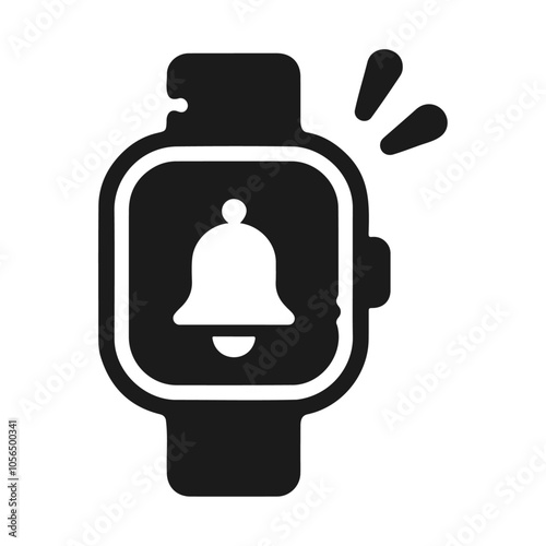 Black silhouette  smartwatch with ringing bell vector icon design