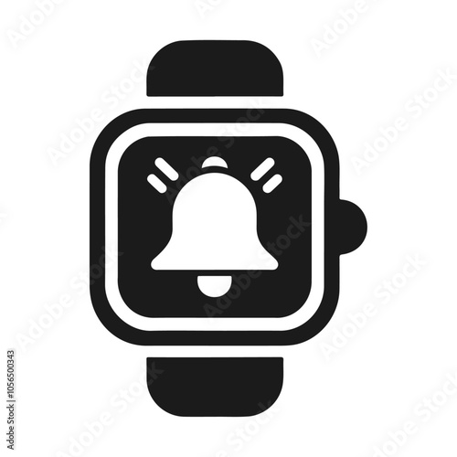 Black silhouette  smartwatch with ringing bell vector icon design