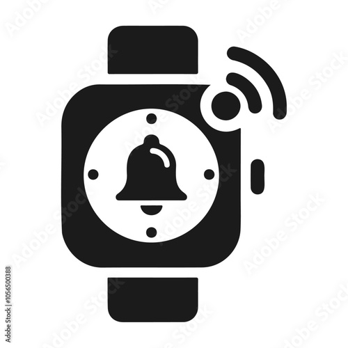 Black silhouette  smartwatch with ringing bell vector icon design