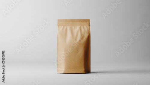 A brown stand-up pouch bag with zipper on a white background. photo