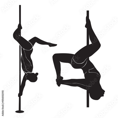 Pole dancing woman silhouette, vector stripper silhouette, sexy club, illustration