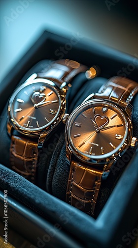 Elegant couple watches in a luxurious display case