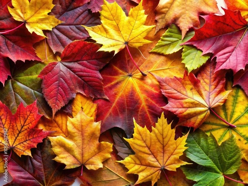 Vivid close-up of autumn leaves set against a stark white backdrop, highlighting intricate textures and the beautiful hues of nature's foliage in an abstract way.