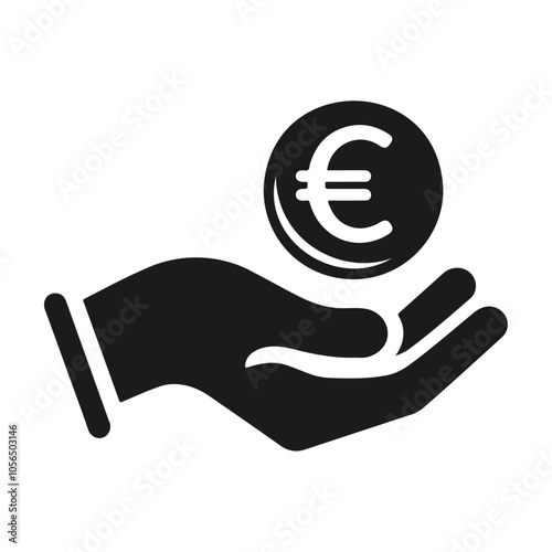 Black silhouette euro coin falling in hand vector icon design