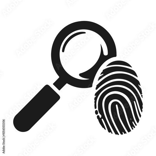 Black silhouette Magnifying glass and Finger Print vector icon design