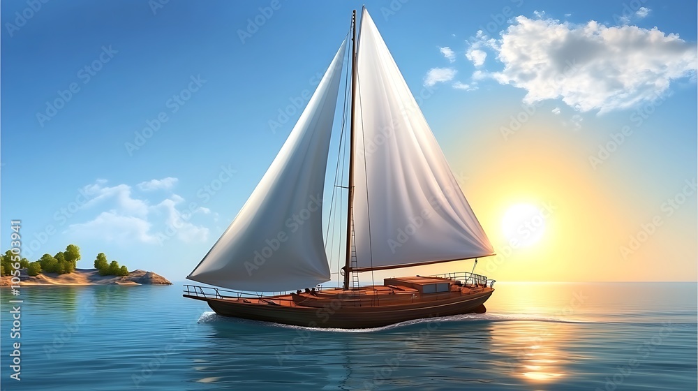 Fototapeta premium Sailing Yacht Sunset Sea Ocean Blue Sky