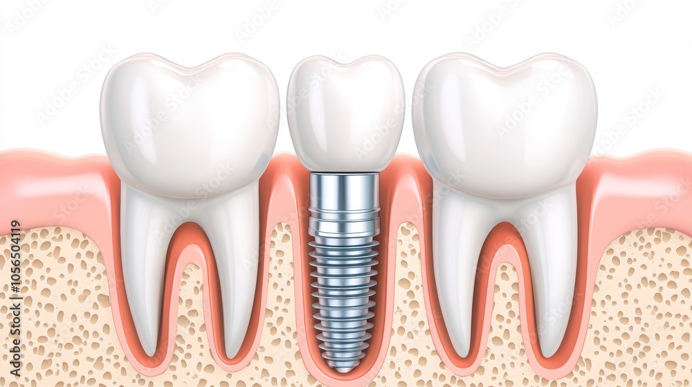 Dental Implant Crown and Jaw Bone Anatomy Illustration Dental Implant Crown and Jaw Bone Anatomy Illustration