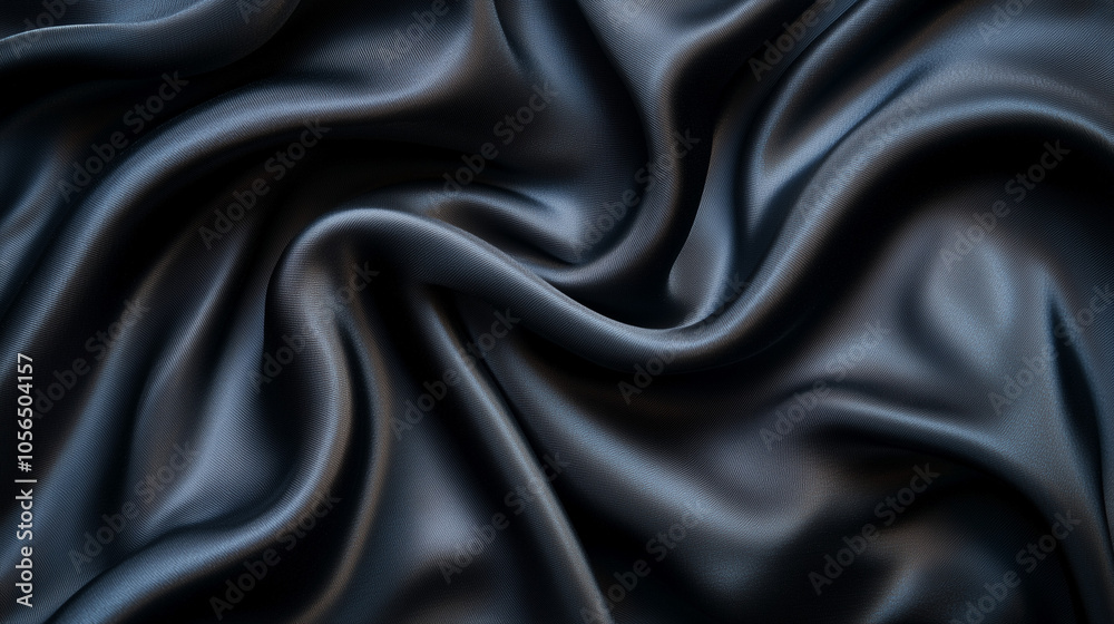 Black Satin Fabric with Elegant Flowing Folds Black Satin Fabric with Elegant Flowing Folds