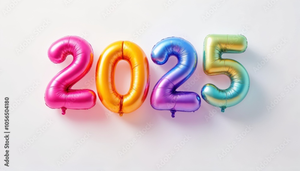 3D New Year 2025 Celebration: Vibrant Balloon Numbers on White Background 3D New Year 2025 Celebration: Vibrant Balloon Numbers on White Background
