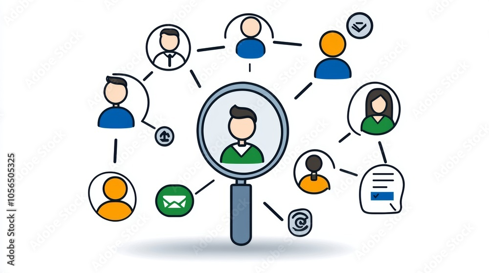 Network of People Connected by Magnifying Glass Collaboration Communication Team Busi Network of People Connected by Magnifying Glass Collaboration Communication Team Busi