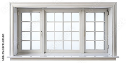 White European window frame isolated on a pristine white background, ideal for design and architectural applications, showcasing elegance and simplicity in design aesthetics.