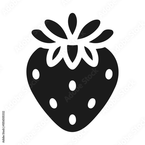 Botanical strawberry seed with leaf vector icon design in black