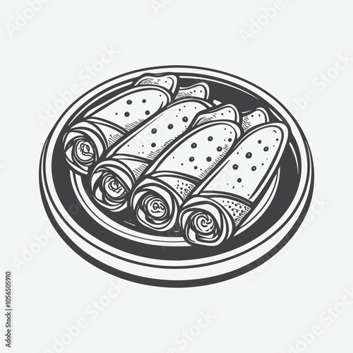 Taquitos Silhouette Vector Illustration Isolated on White Background in High Detail