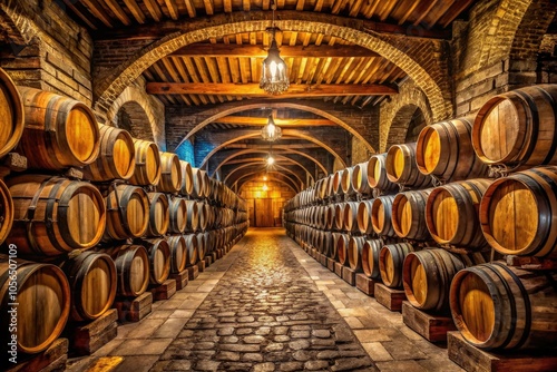 Port Tawny Wine Aging in Wooden Barrels - A Rustic Cellar in Vila Nova de Gaia, Porto, Oporto, Capturing the Essence of Matured Alcohol in a Traditional Setting photo