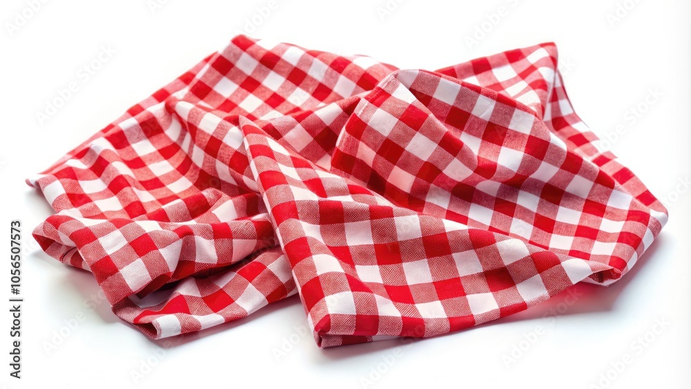 Wrinkled checkered tablecloth displayed on a white background, ideal for textile and home decor applications, offering a rustic charm to any dining space. Wrinkled checkered tablecloth displayed on a white background, ideal for textile and home decor applications, offering a rustic charm to any dining space.