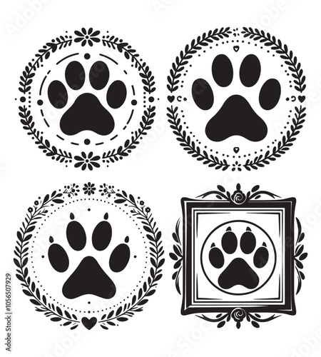 Pet footprint frame silhouette vector