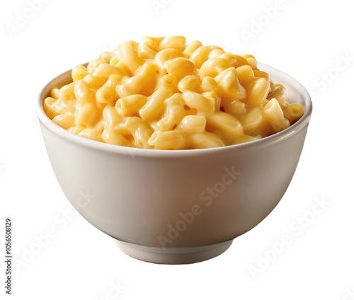 Creamy macaroni and cheese in bowl isolated on transparent background