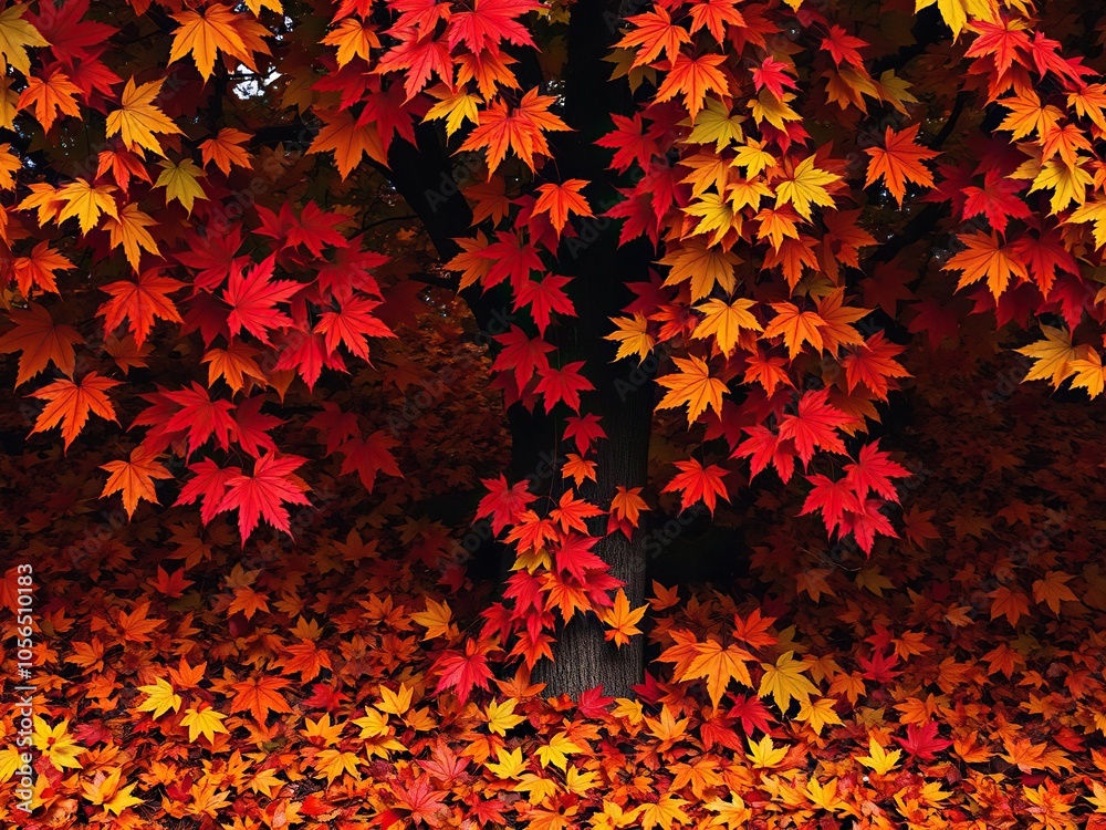 A beautiful pattern of colorful autumn leaves scattered on the ground, creating a warm and inviting fall wallpaper, October, season A beautiful pattern of colorful autumn leaves scattered on the ground, creating a warm and inviting fall wallpaper, October, season