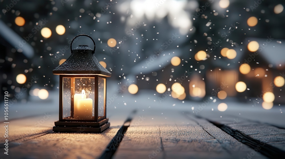 Glowing lanterns in the snowcovered streets of a small town, holiday spirit in the cold winter air