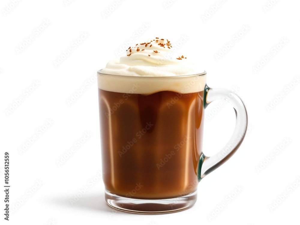 A delicious cup of Irish coffee with whipped cream, isolated on a white background, glass, caffeine A delicious cup of Irish coffee with whipped cream, isolated on a white background, glass, caffeine