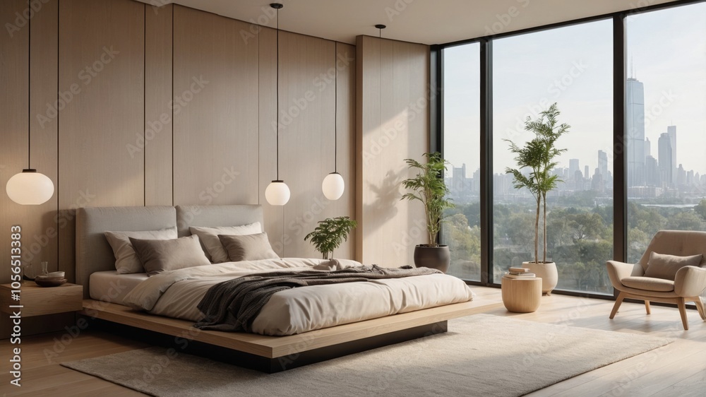 Fototapeta premium Serene Urban Oasis Bedroom