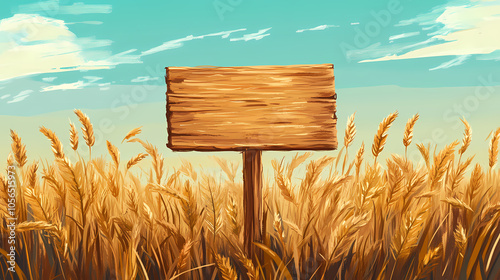 Golden wheat field with a sign autumn harvest, rustic and natural, representing the season and harvest time. Golden Harvest Fields. Illustration