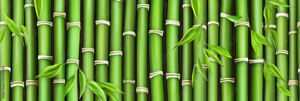 Fototapeta premium A vibrant pattern of bamboo stalks and leaves, ideal for backgrounds or nature-themed designs.