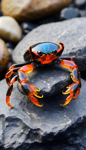 Vibrant and Detailed Image of a Fire Opal Crab on a Rock: Perfect for Wishful Thinking Themes in Various Creative Projects photo