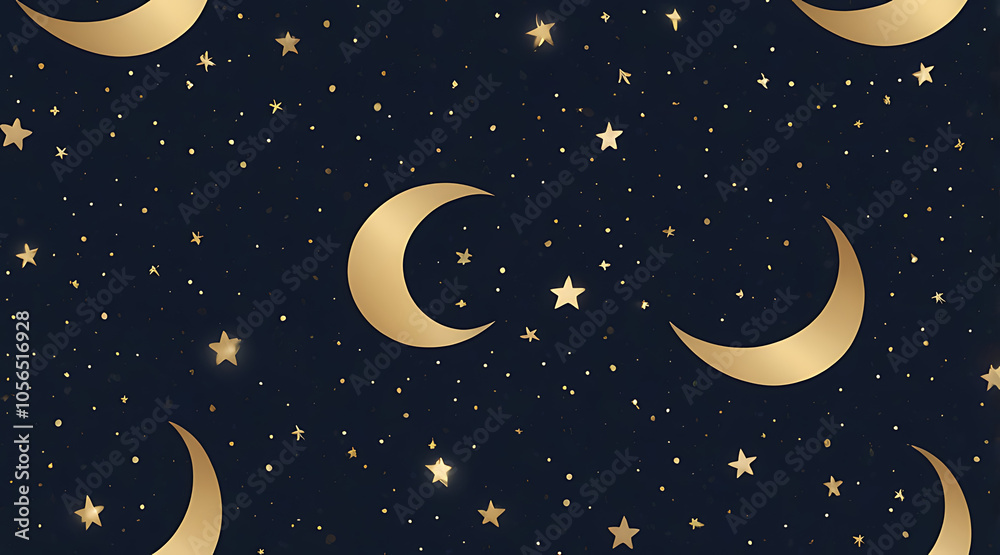 A happy crescent moon with tiny sparkling stars on a dark indigo background, an adorable wallpaper for a celestial theme.