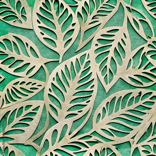 Seamless Leaf Cutout Pattern for Eco-Friendly Themes. Perfect for: Earth Day, Nature Reserves, Eco Brands photo