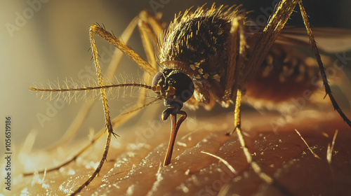 macro of Mosquito Suck in blood,Mosquito using mouth drill through, mosquitoes are carrier of human and animal diseases,selecttive focus.
 photo