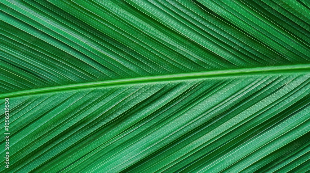 Close up of Lush Green Palm Leaf Texture with Parallel Veins, Nature Background Close up of Lush Green Palm Leaf Texture with Parallel Veins, Nature Background