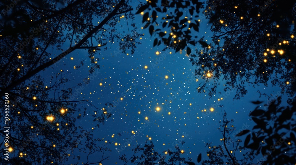 shimmering gold bokeh lights resembling twinkling stars against a deep navy background. shimmering gold bokeh lights resembling twinkling stars against a deep navy background.