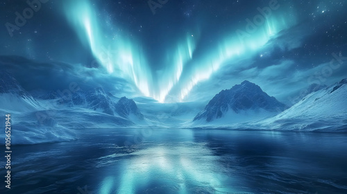 Night Sky Mountains Aurora Borealis Illustration