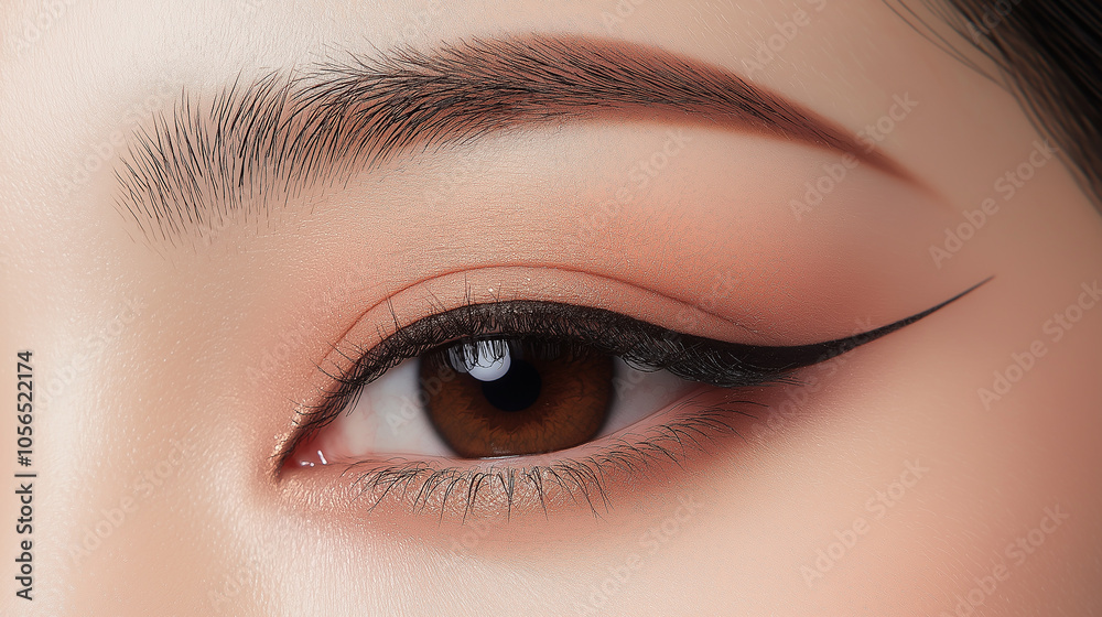 Obraz premium Soft Focus on Eye With Natural Liner Look, capturing a subtle, everyday eyeliner style with soft shadows